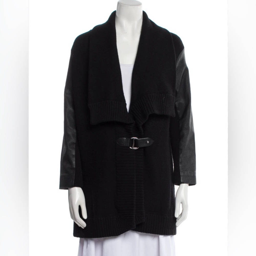 Ralph Lauren wool cashmere leather belted cardigan black large - Picture 2 of 15